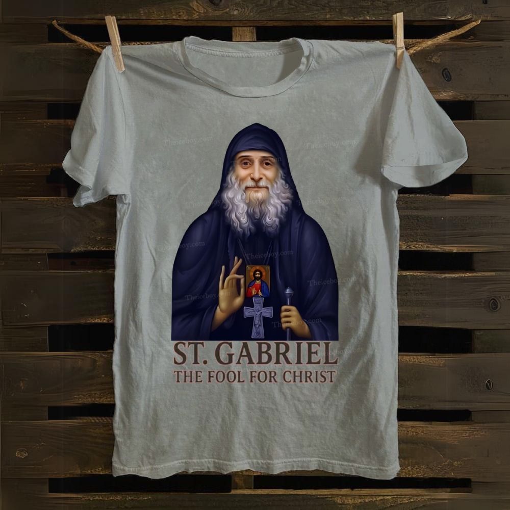 Orthodox Icon Saint Gabriel the Confessor and Fool for Christ Cotton T-shirt