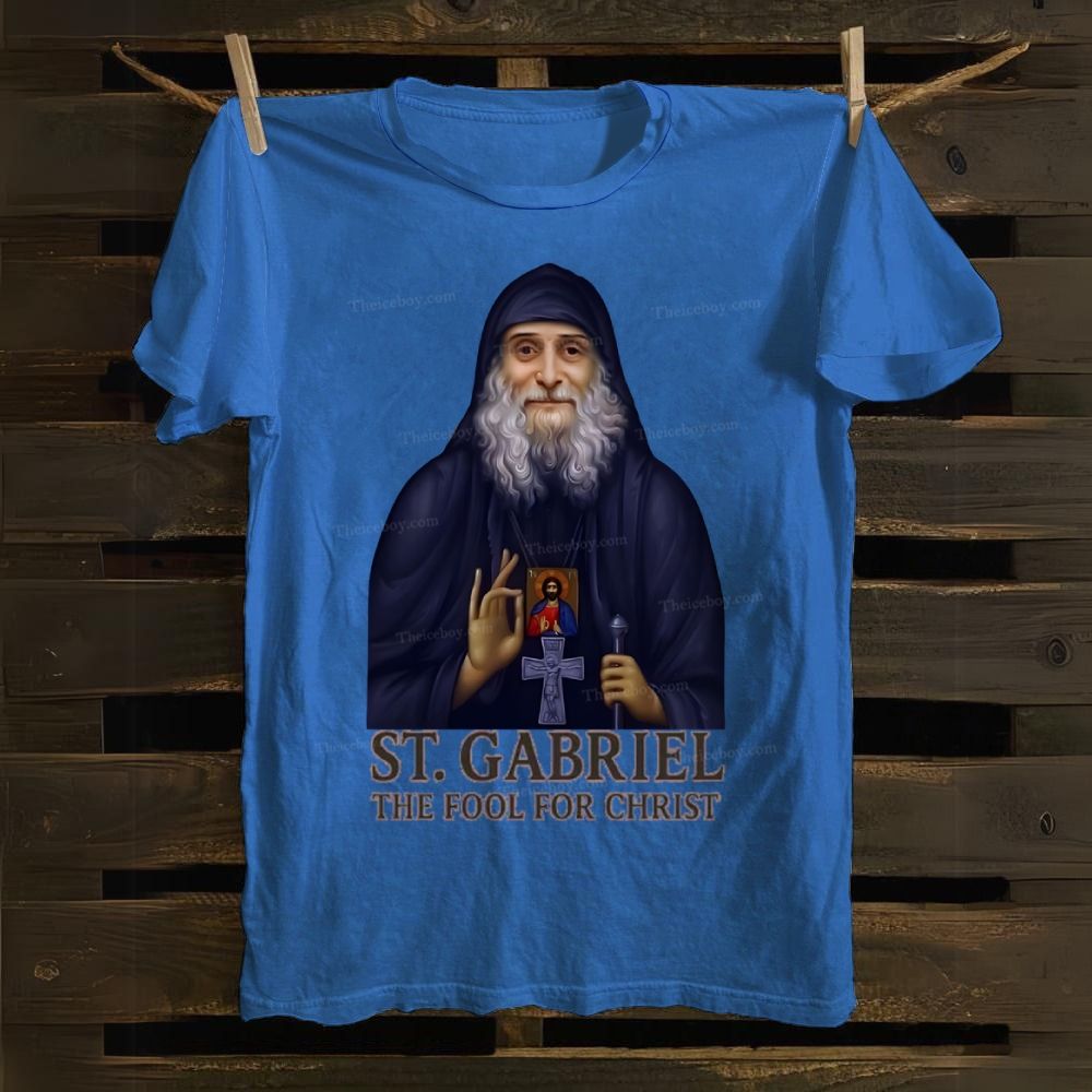 Orthodox Icon Saint Gabriel the Confessor and Fool for Christ Cotton T-shirt