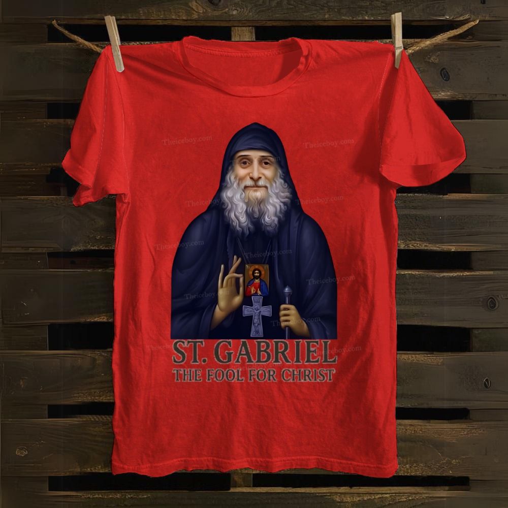 Orthodox Icon Saint Gabriel the Confessor and Fool for Christ Cotton T-shirt