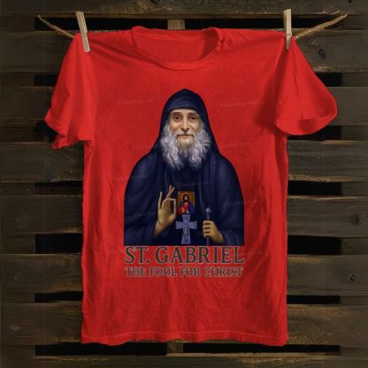 Orthodox Icon Saint Gabriel the Confessor and Fool for Christ Cotton T-shirt