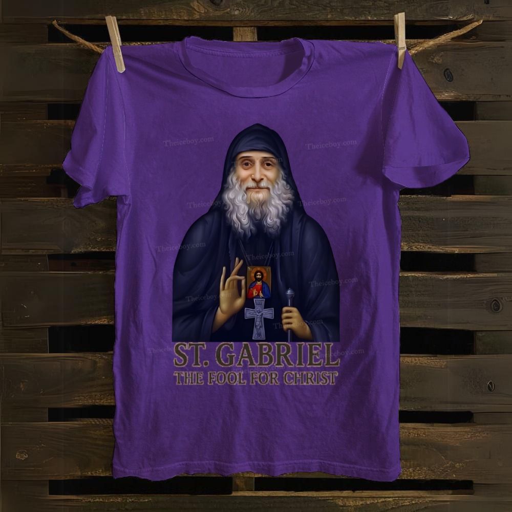 Orthodox Icon Saint Gabriel the Confessor and Fool for Christ Cotton T-shirt