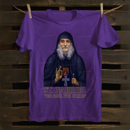 Orthodox Icon Saint Gabriel the Confessor and Fool for Christ Cotton T-shirt