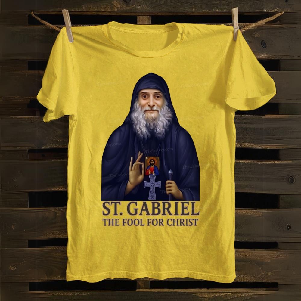Orthodox Icon Saint Gabriel the Confessor and Fool for Christ Cotton T-shirt