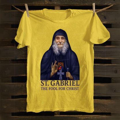 Orthodox Icon Saint Gabriel the Confessor and Fool for Christ Cotton T-shirt