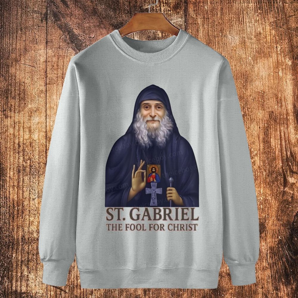 Orthodox Icon Saint Gabriel the Confessor and Fool for Christ Cotton Crewneck Sweatshirt
