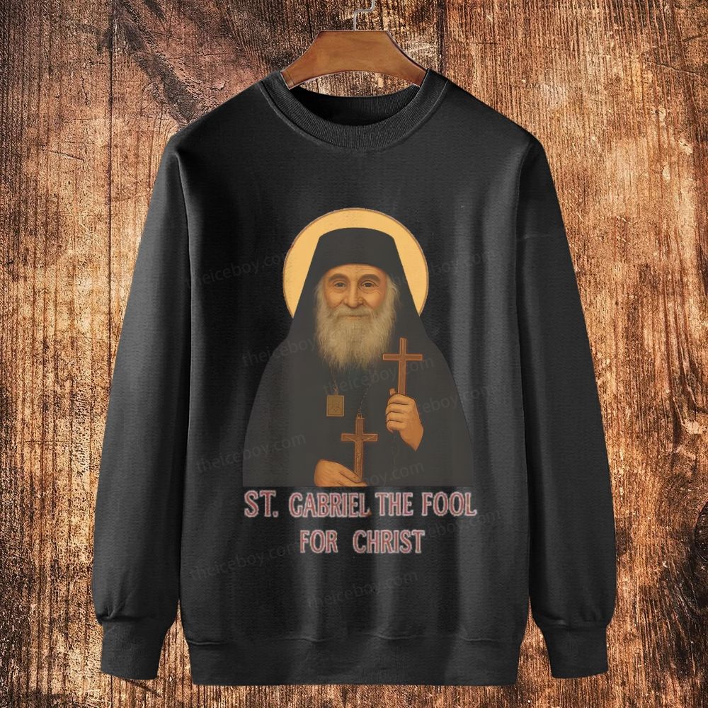 Saint Gabriel the Fool for Christ-Orthodox Cotton Crewneck Sweatshirt