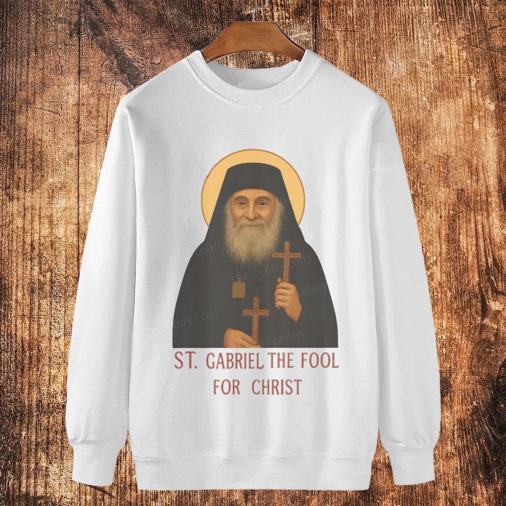 Saint Gabriel the Fool for Christ-Orthodox Cotton Crewneck Sweatshirt