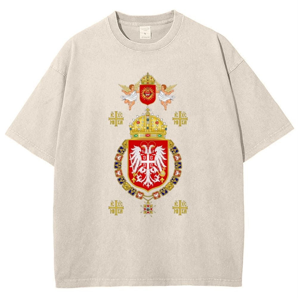 IC XC NIKA Coat Of Arms Of Serbia Snowflake Vintage Cotton T-Shirt