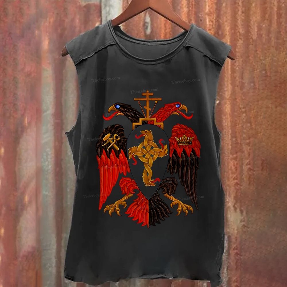 Christian Double-Headed Eagle Cross Washed Tank Top