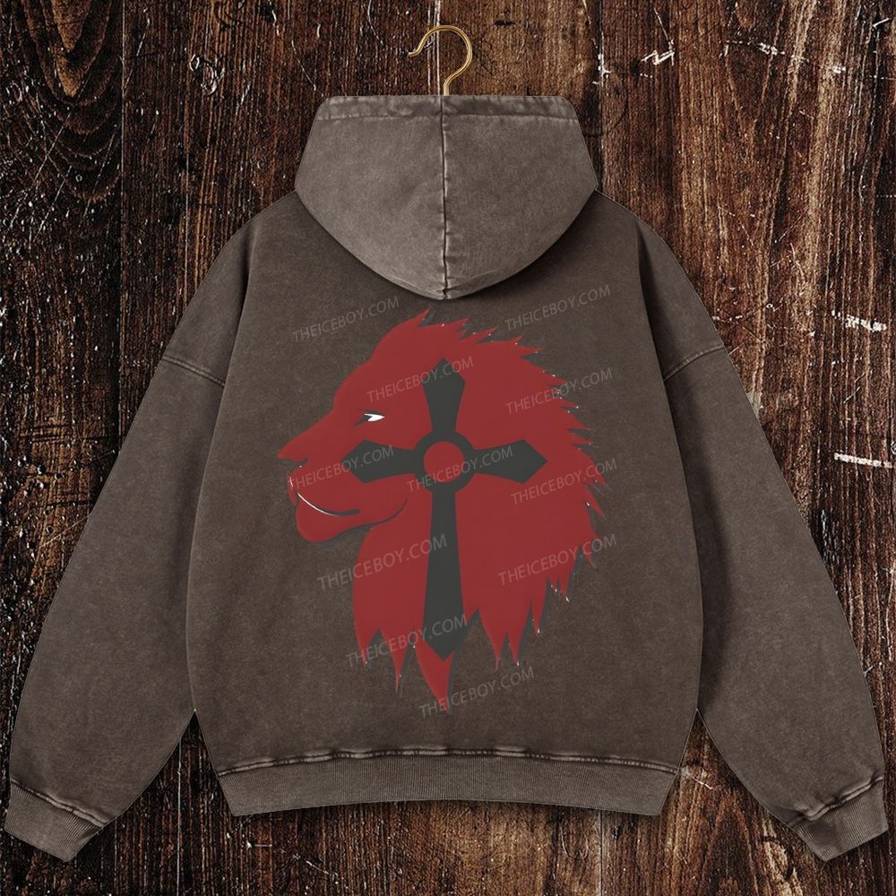 LIon of God Christian Washed Hoodie
