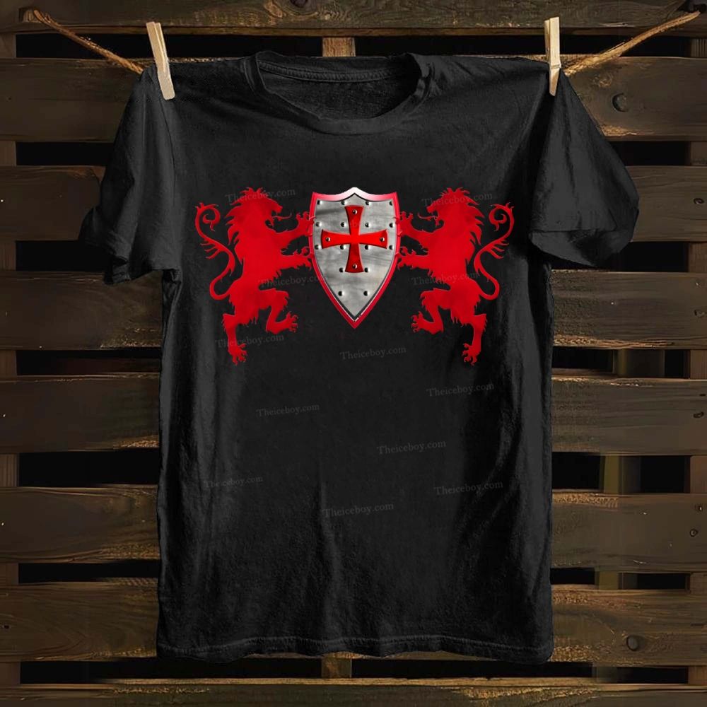 Lion Knight's shield Knight's Cross Knight's heraldic cross Cotton T-shirt