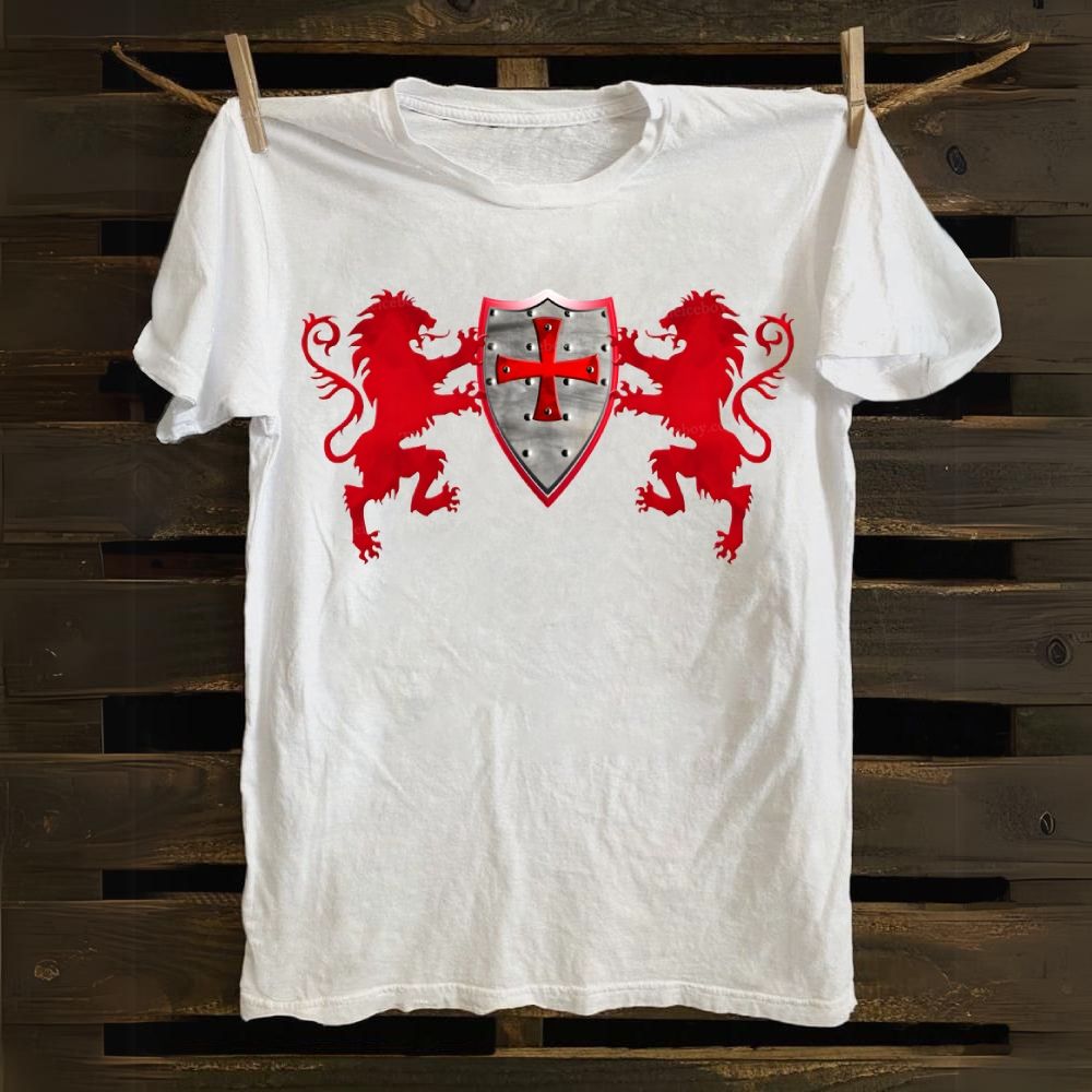 Lion Knight's shield Knight's Cross Knight's heraldic cross Cotton T-shirt