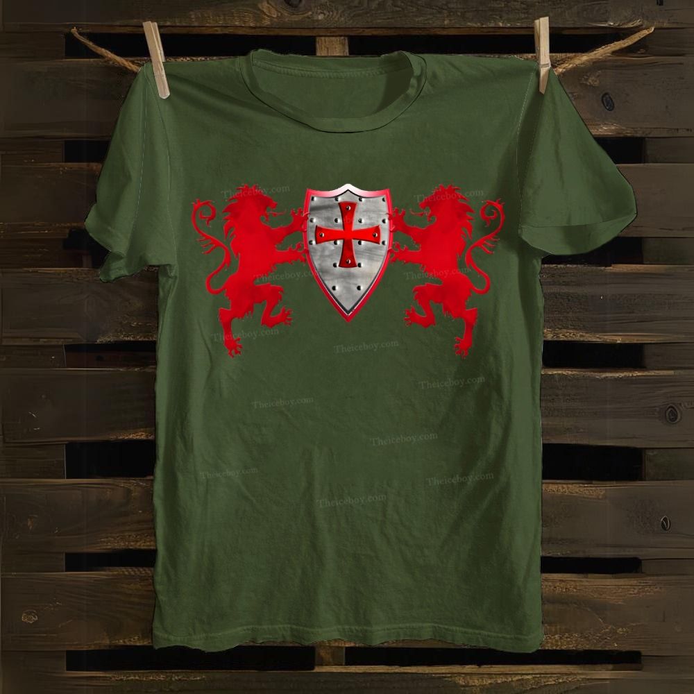 Lion Knight's shield Knight's Cross Knight's heraldic cross Cotton T-shirt