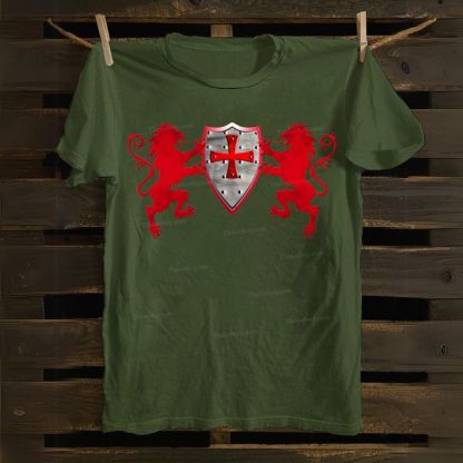 Lion Knight's shield Knight's Cross Knight's heraldic cross Cotton T-shirt
