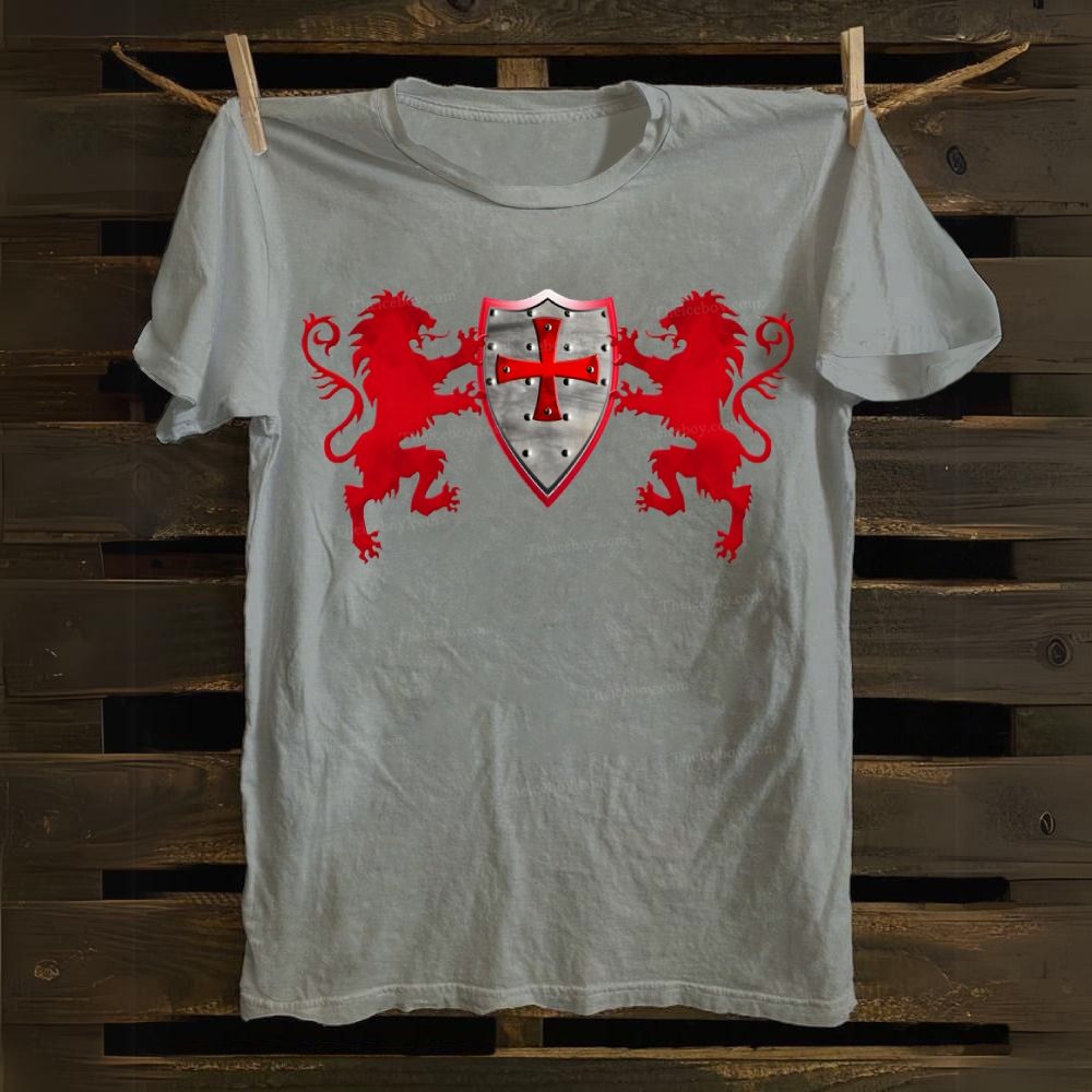Lion Knight's shield Knight's Cross Knight's heraldic cross Cotton T-shirt