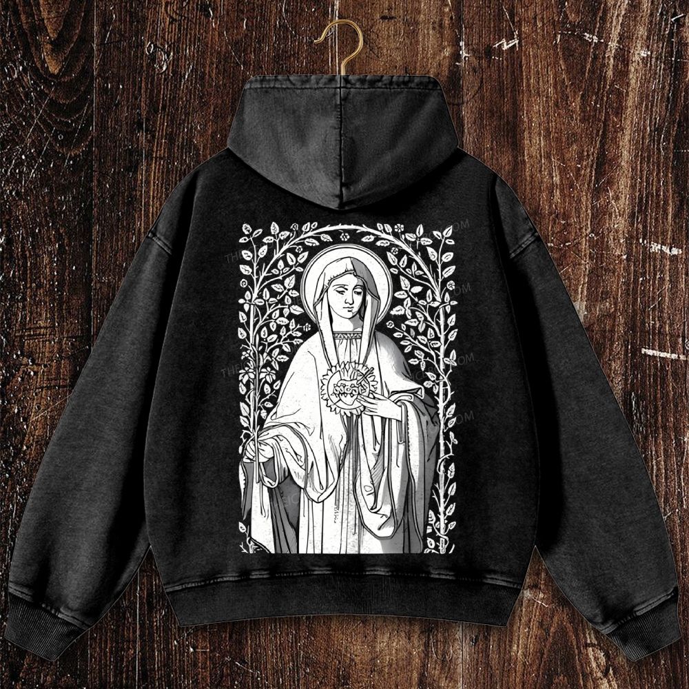 Virgin Mary Catholic Christian Washed Hoodie