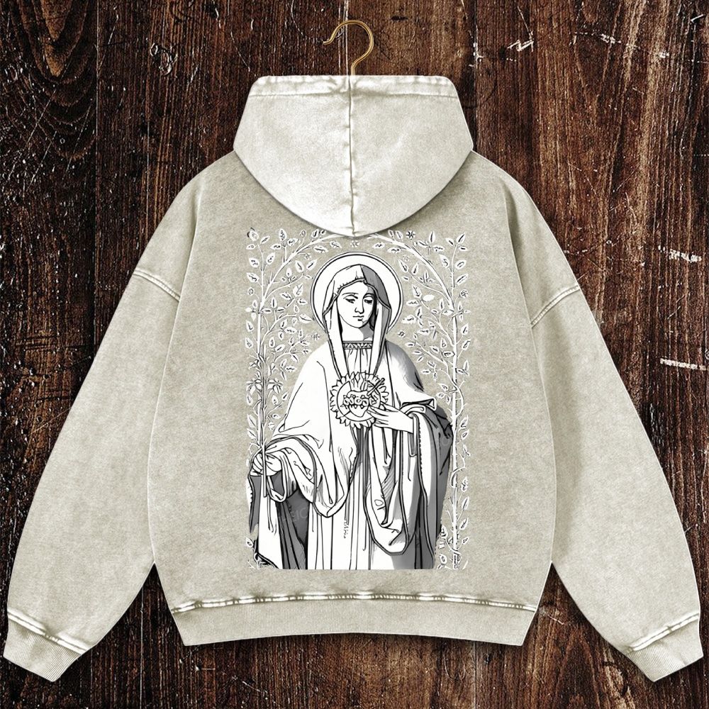 Virgin Mary Catholic Christian Washed Hoodie