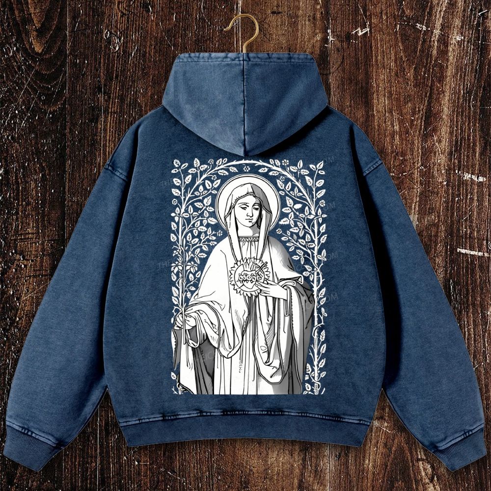 Virgin Mary Catholic Christian Washed Hoodie