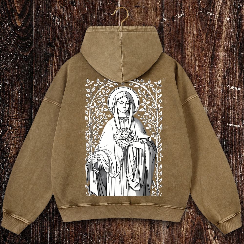 Virgin Mary Catholic Christian Washed Hoodie