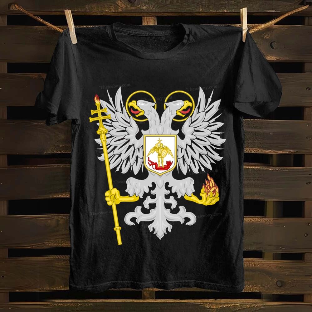 Orthodox Double-Headed Eagle Angel Defeating The Devil Cotton T-shirt