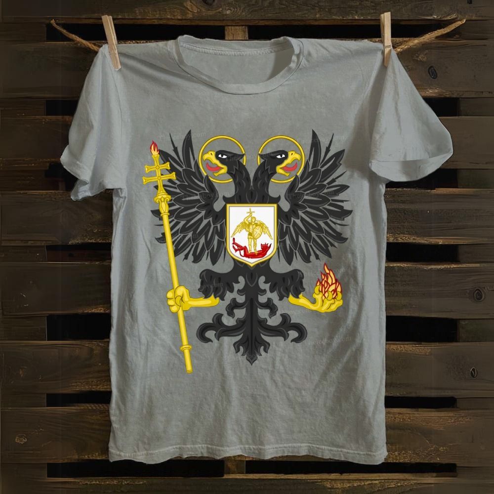 Orthodox Double-Headed Eagle Angel Defeating The Devil Cotton T-shirt