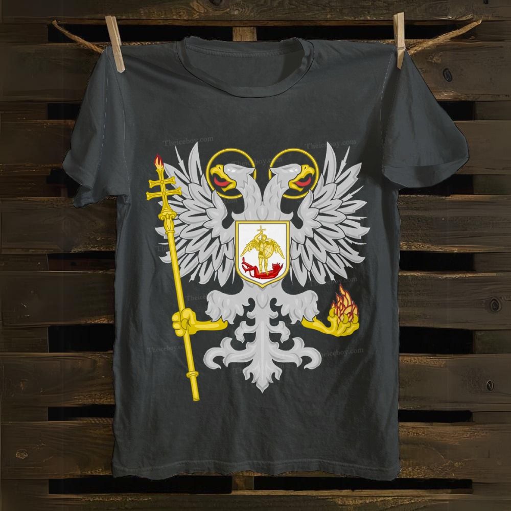 Orthodox Double-Headed Eagle Angel Defeating The Devil Cotton T-shirt