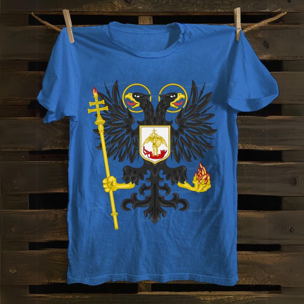 Orthodox Double-Headed Eagle Angel Defeating The Devil Cotton T-shirt