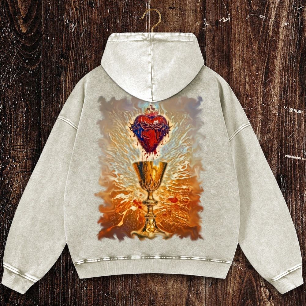 His Blood Remained In The Holy Grail. Christian Washed Hoodie