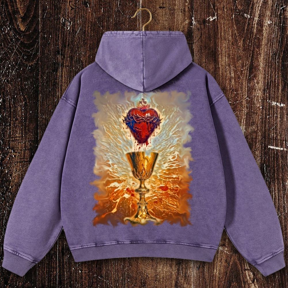His Blood Remained In The Holy Grail. Christian Washed Hoodie