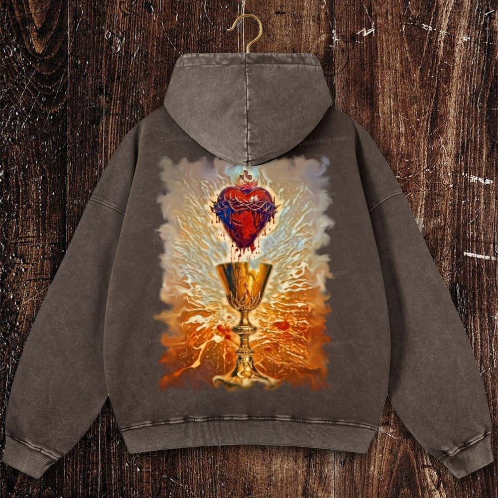 His Blood Remained In The Holy Grail. Christian Washed Hoodie