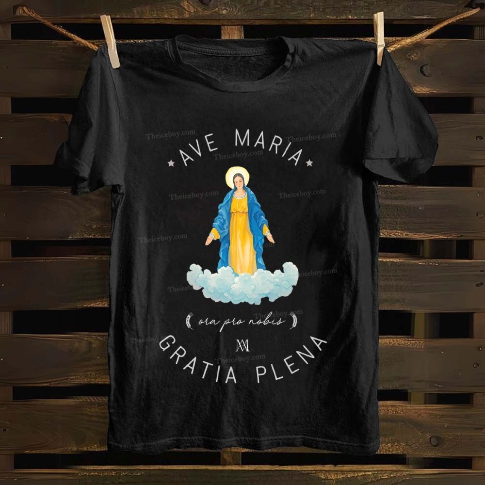 Catholic Watercolor Print of the Virgin Mary Cotton T-shirt