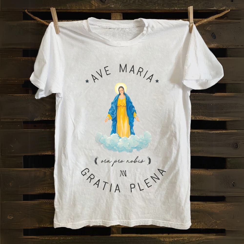 Catholic Watercolor Print of the Virgin Mary Cotton T-shirt
