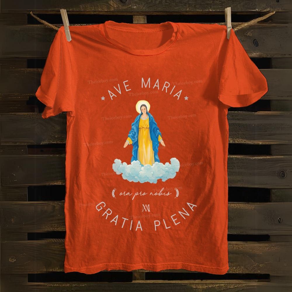 Catholic Watercolor Print of the Virgin Mary Cotton T-shirt