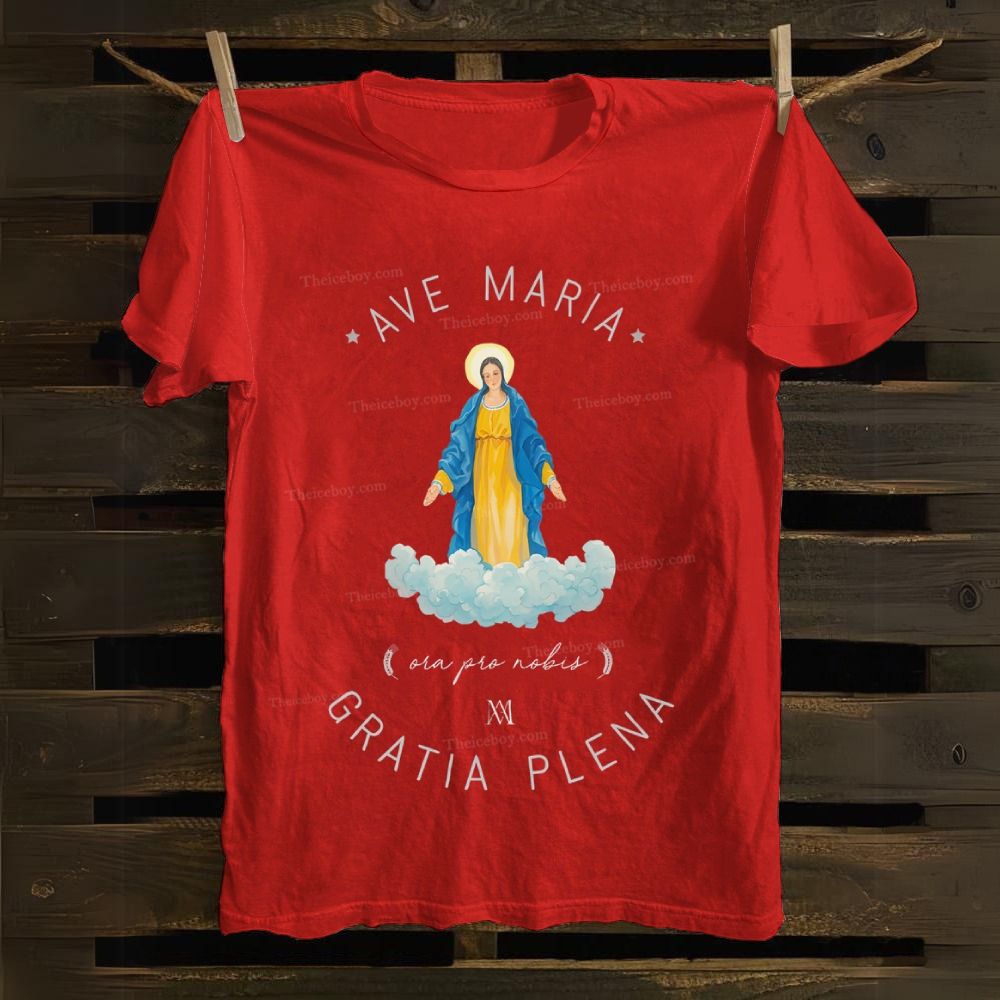 Catholic Watercolor Print of the Virgin Mary Cotton T-shirt