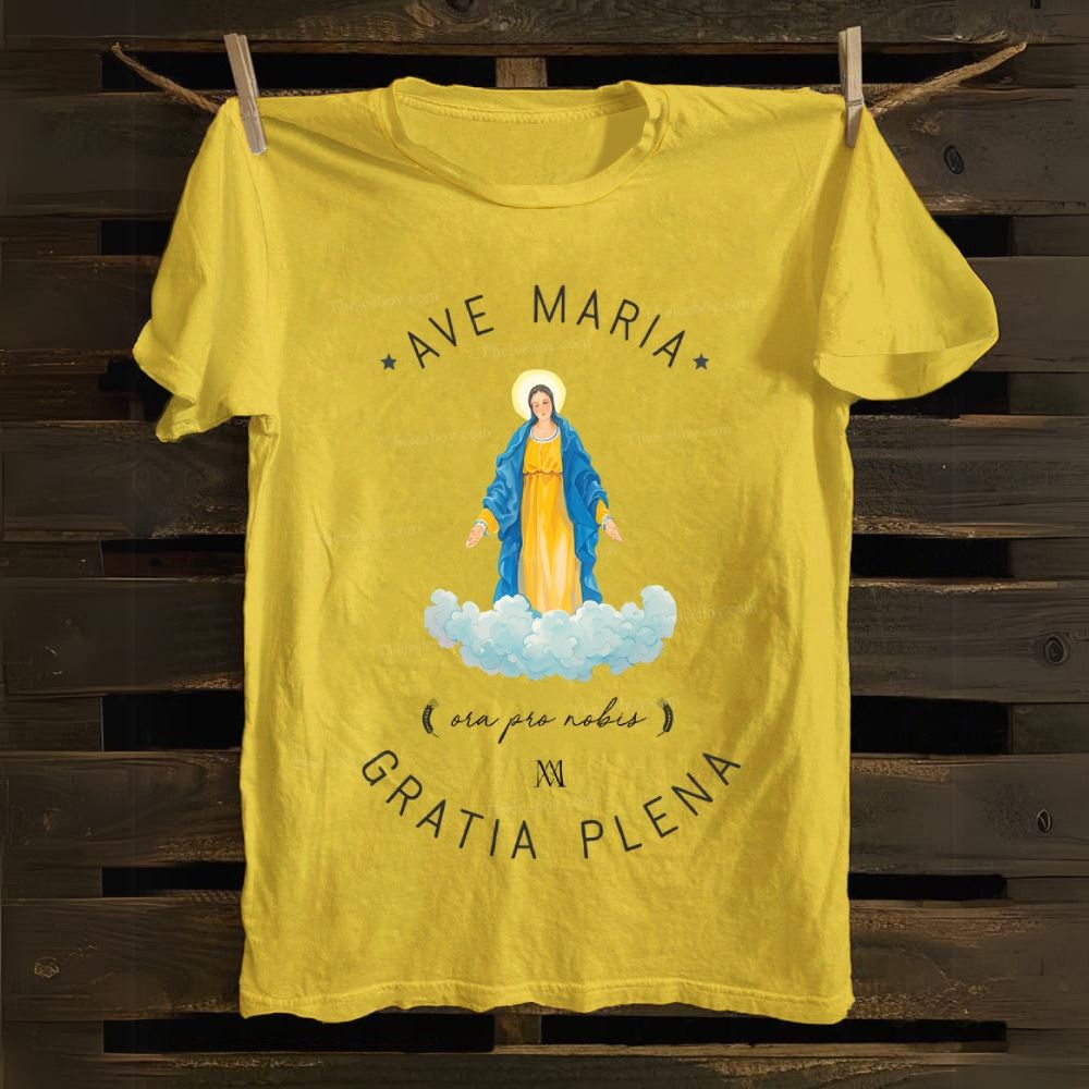 Catholic Watercolor Print of the Virgin Mary Cotton T-shirt