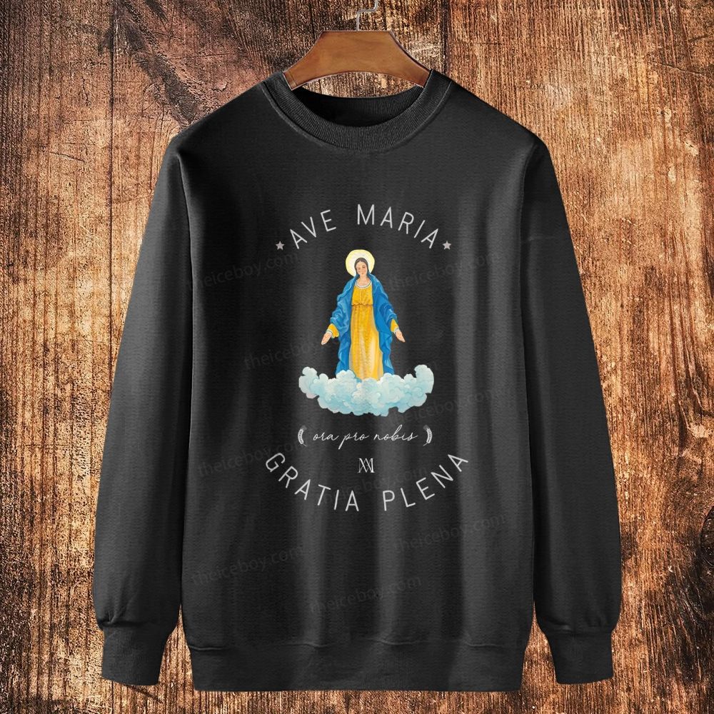 Catholic Watercolor Print of the Virgin Mary Cotton Crewneck Sweatshirt