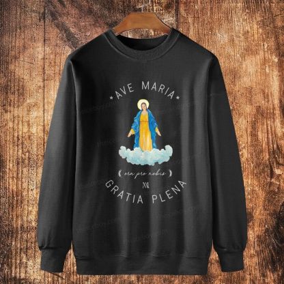 Catholic Watercolor Print of the Virgin Mary Cotton Crewneck Sweatshirt