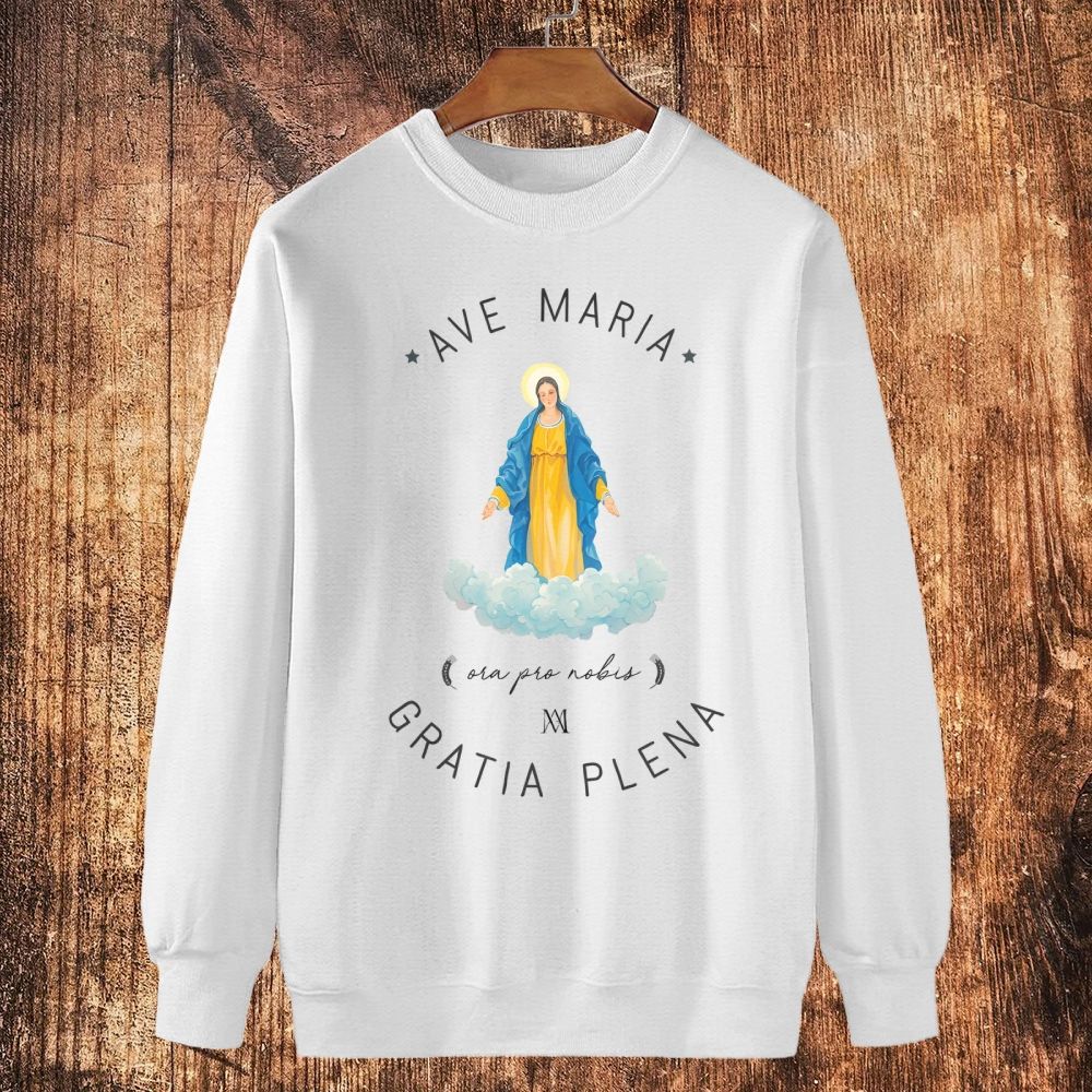 Catholic Watercolor Print of the Virgin Mary Cotton Crewneck Sweatshirt