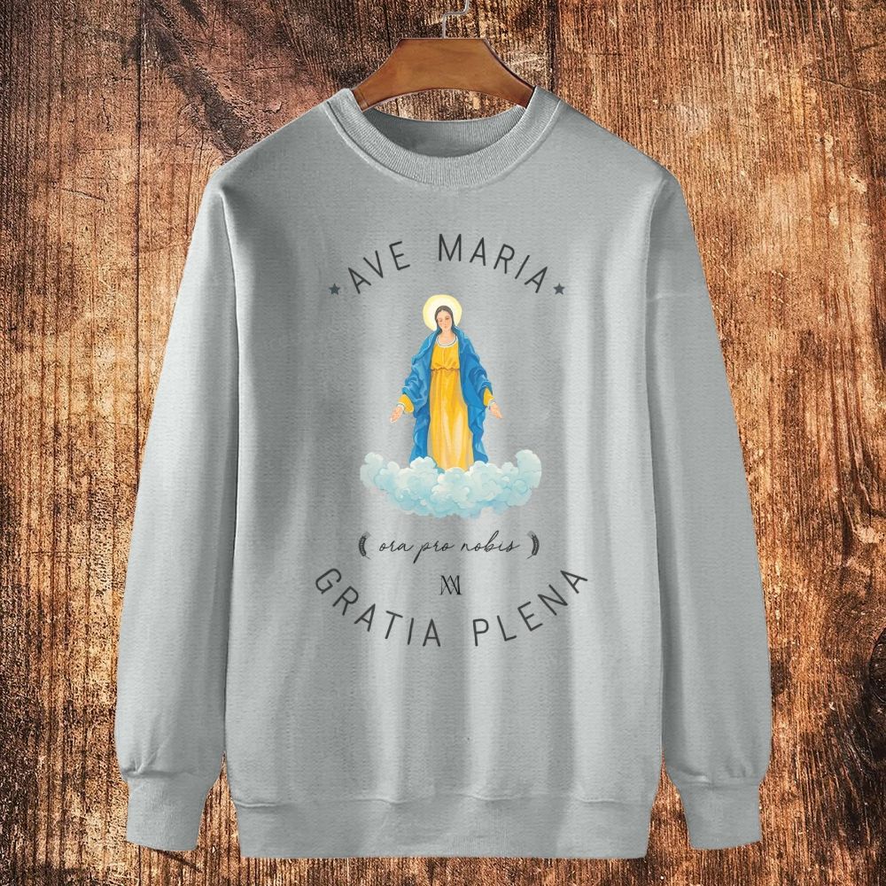 Catholic Watercolor Print of the Virgin Mary Cotton Crewneck Sweatshirt