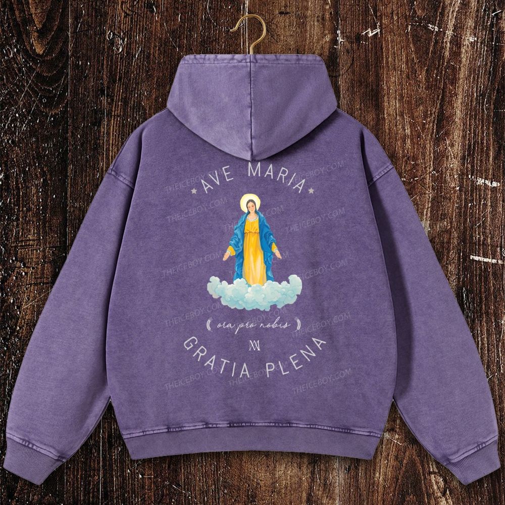 Catholic Watercolor Print of the Virgin Mary Christian Washed Hoodie