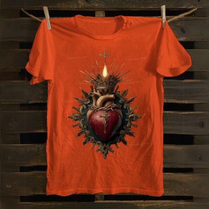 Religious Heart Flaming Heart Cotton T-shirt