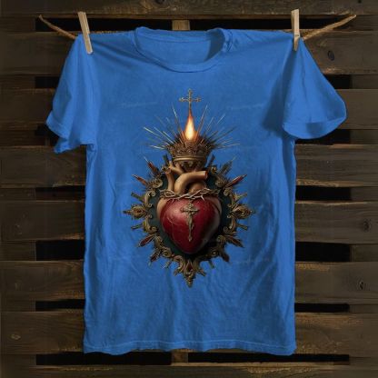 Religious Heart Flaming Heart Cotton T-shirt