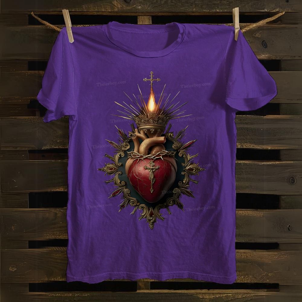 Religious Heart Flaming Heart Cotton T-shirt