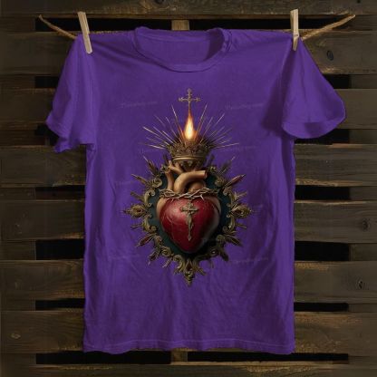 Religious Heart Flaming Heart Cotton T-shirt