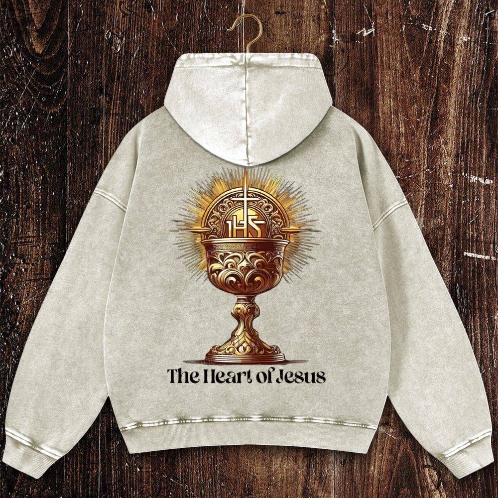 IHS The Heart of Jesus Christian Washed Hoodie