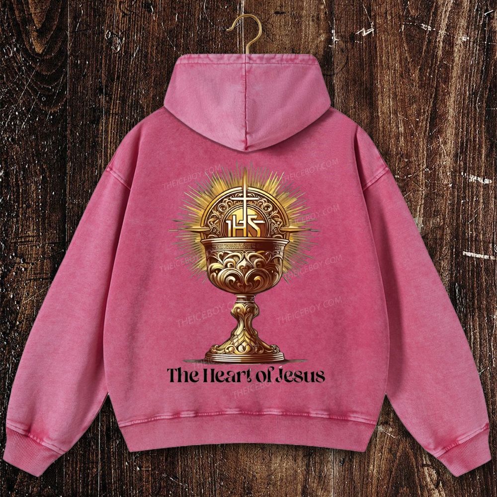 IHS The Heart of Jesus Christian Washed Hoodie
