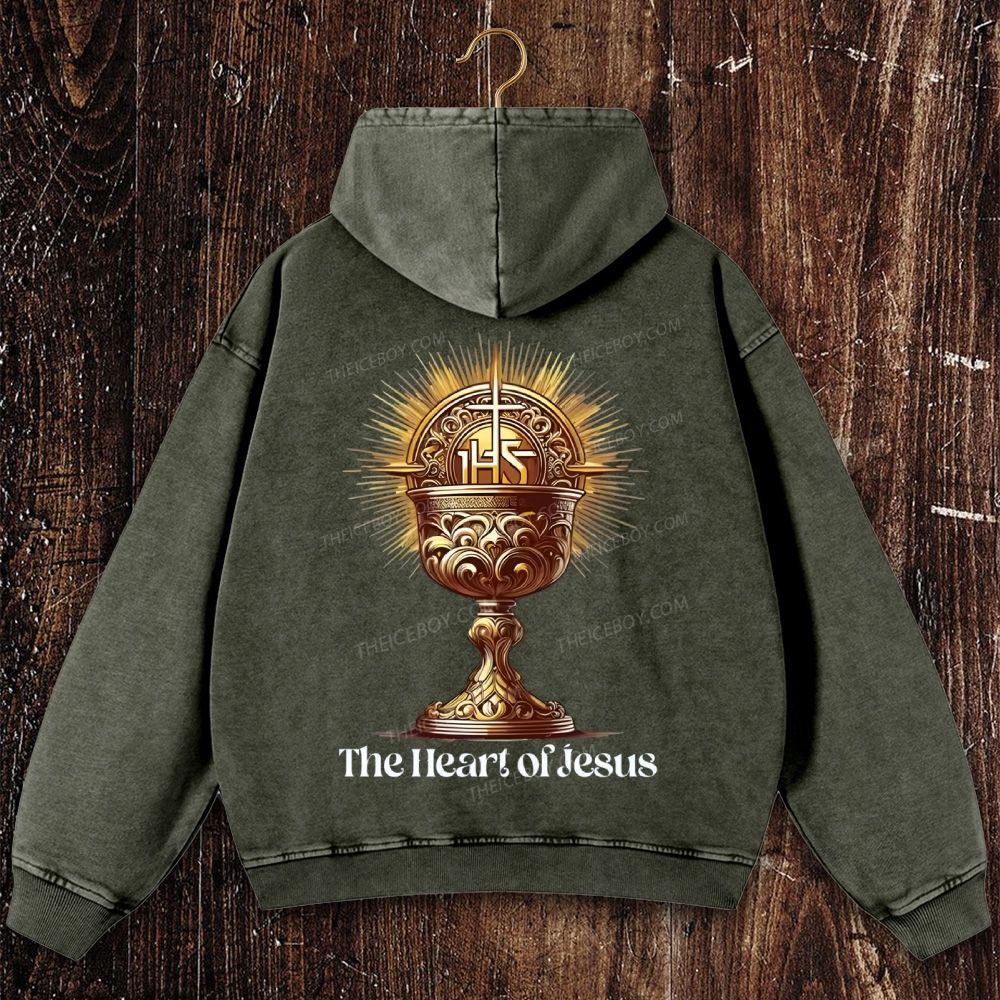 IHS The Heart of Jesus Christian Washed Hoodie