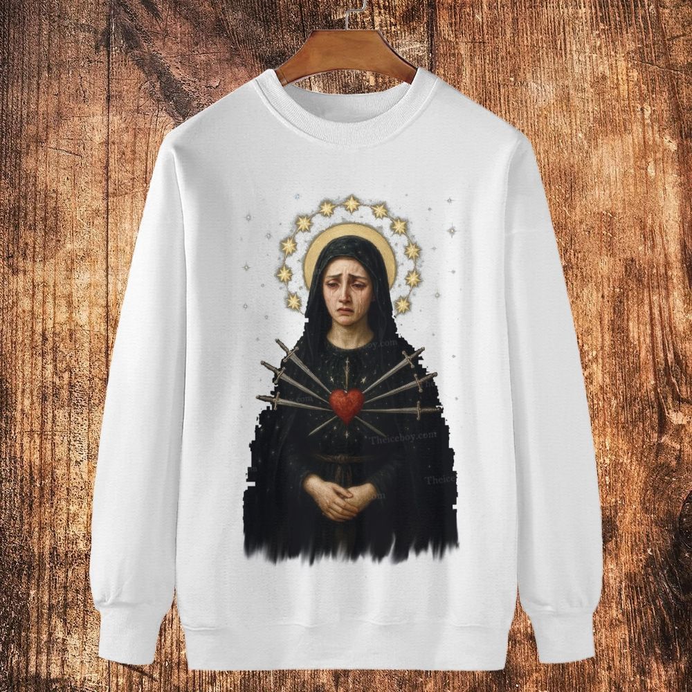 Sorrowful Virgin Mary Cotton Crewneck Sweatshirt