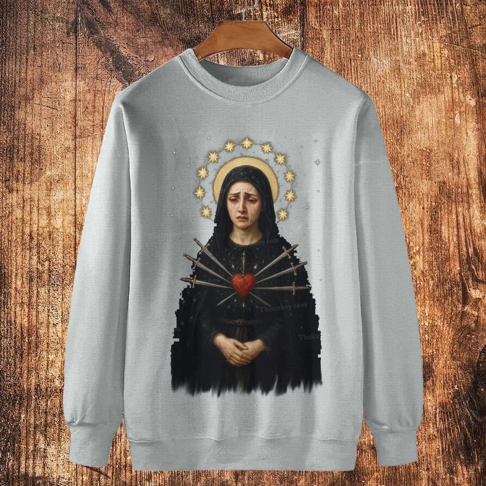 Sorrowful Virgin Mary Cotton Crewneck Sweatshirt