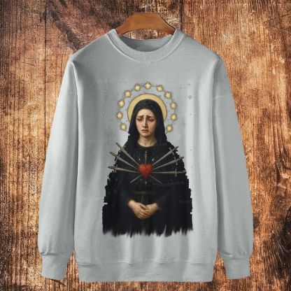 Sorrowful Virgin Mary Cotton Crewneck Sweatshirt